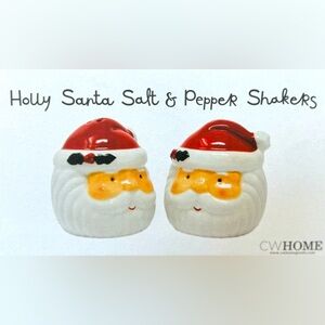 Holly Santa Salt & Pepper Shakers - Set of 2 by CW Home - NWT